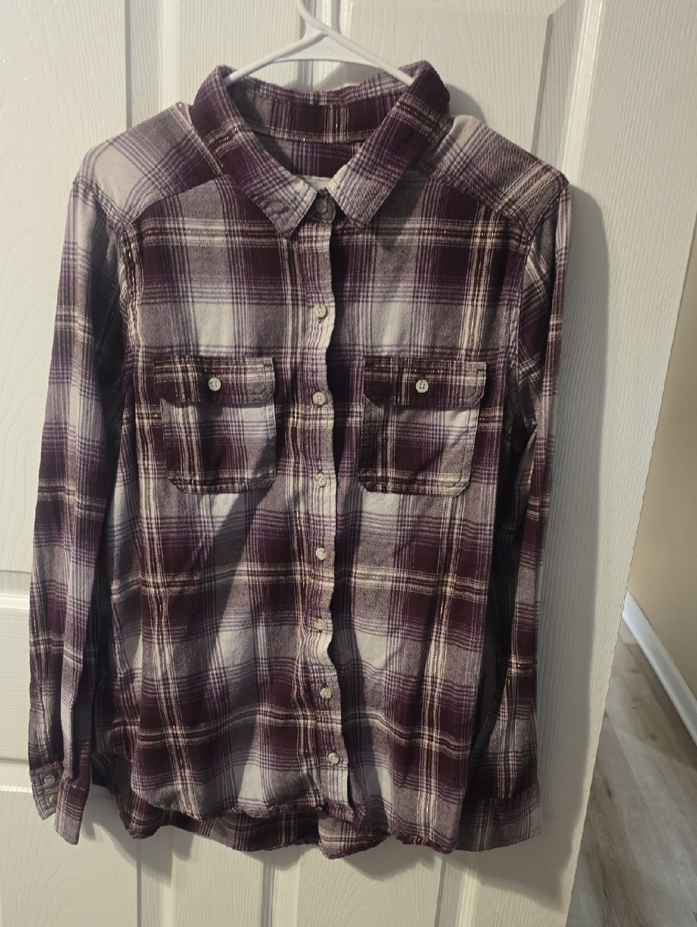 Mossimo Supply Co. Purple Plaid Shirt with Slight Tinsel Threads